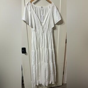 Young Fabulous & Broke White Flutter sleeve Poplin Maxi Dress YFB